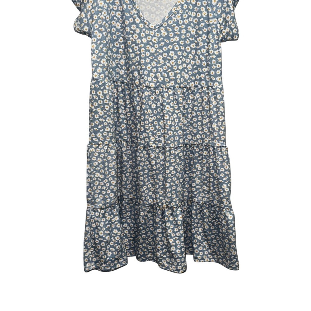 Altar'd State Blue Daisy Floral Tiered Babydoll Mini Dress V-Neck Small USA